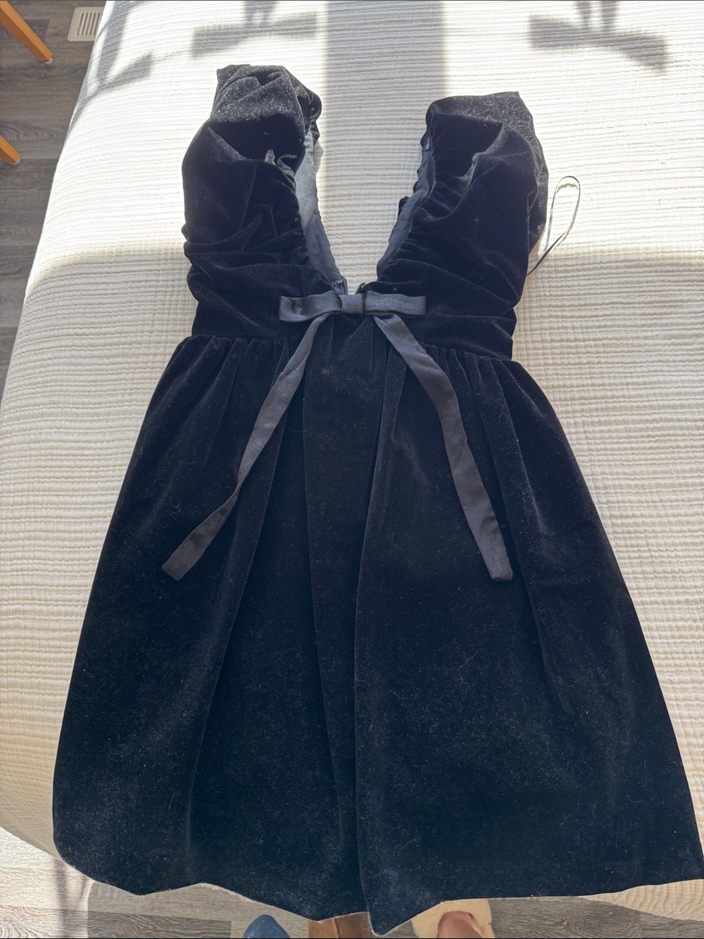 Anthropologie Black Velvet Bow-Front Party Dress